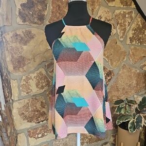 Caramela Geometric Modern Multicolor Halter Top‎